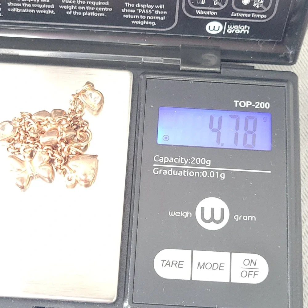 Rose Gold Tone‎ 925 Charm Bracelet Sterling Silver Heart Butterfly 7